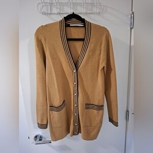 Contemporaine (for Simon's) Women's Camel & Black Long-line Cardigan (Size S)